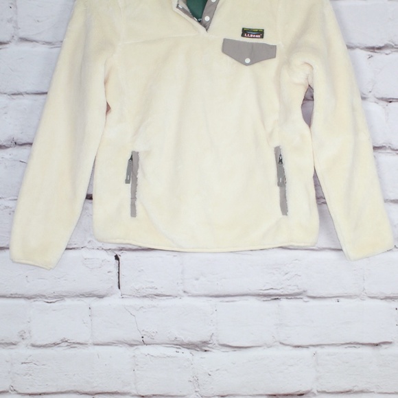 NEW LL Bean High Pile Fleece T Snap Pullover Cream - Picture 3 of 8